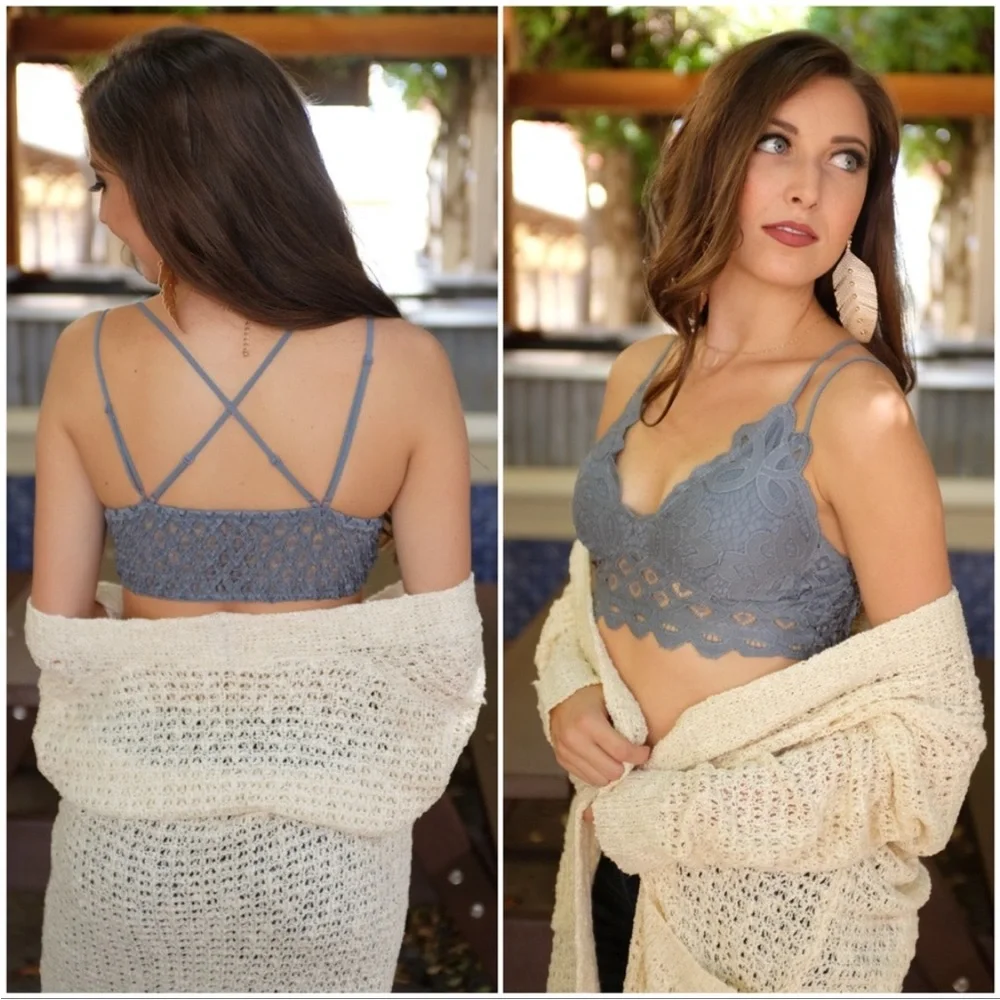 Lace Bralette with padding-Blue